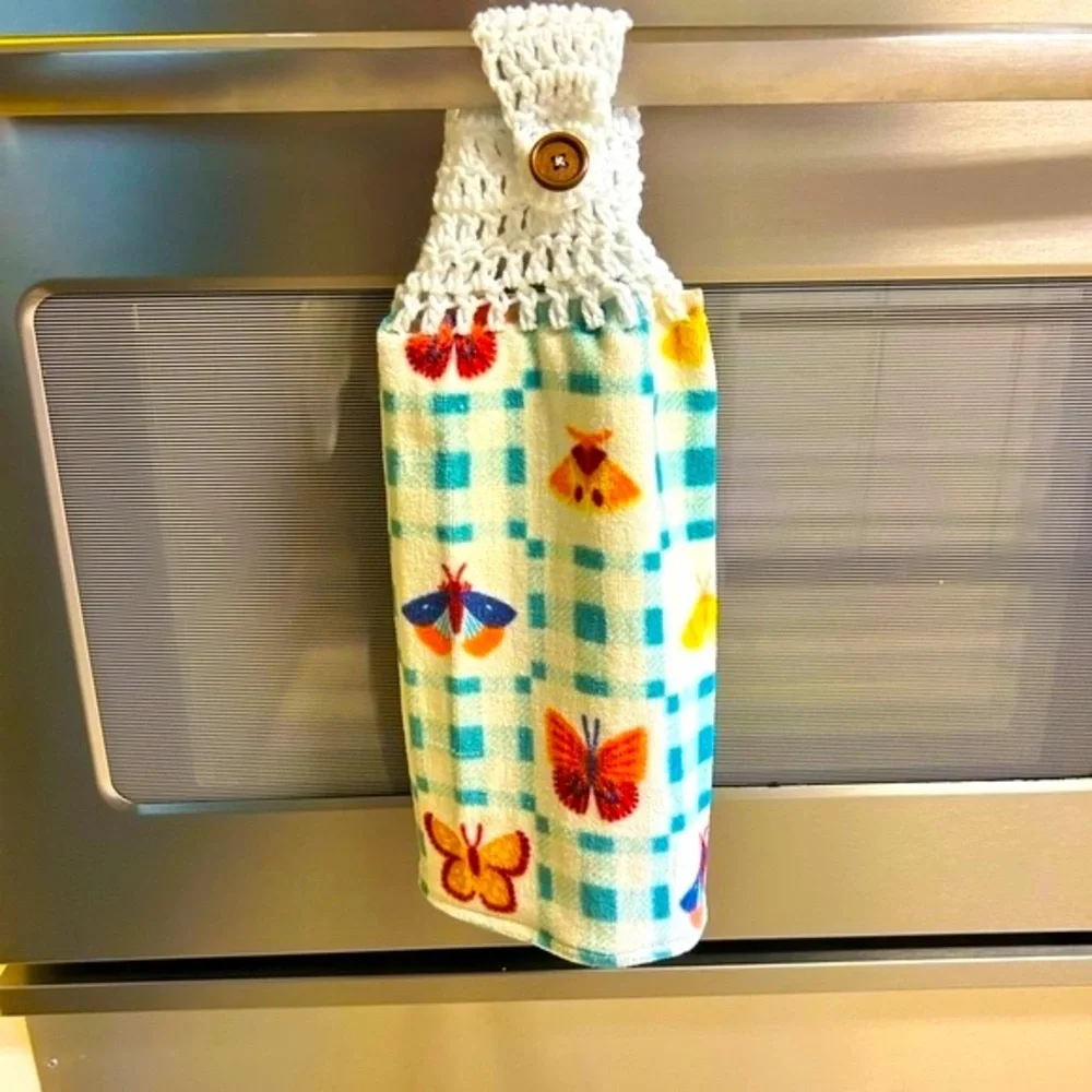 Hand Crafted Colorful Butterflies Crocheted Top Hanging Hand Towel